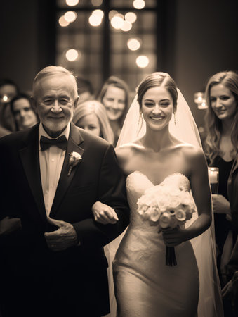 Bride and groom on their wedding day. Black and white photo.の素材