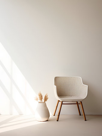 Interior of modern living room with wicker armchair and vase. 3d renderの素材