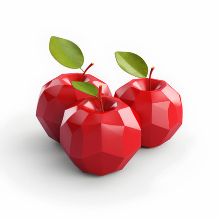 Red apple with leaf isolated on white background. 3D illustration.の素材