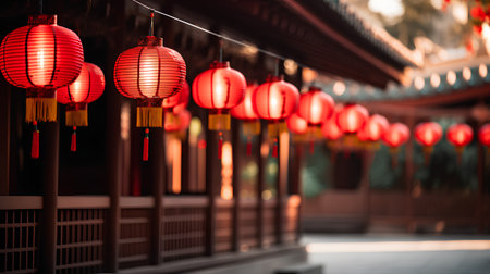 Chinese red lanterns on the street in the old town of Chinaの素材