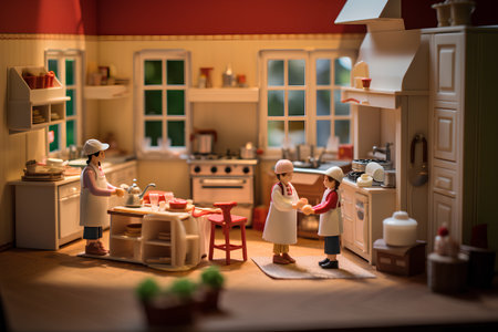 the Miniature people cooking in the kitchen, concept of cooking at homeの素材