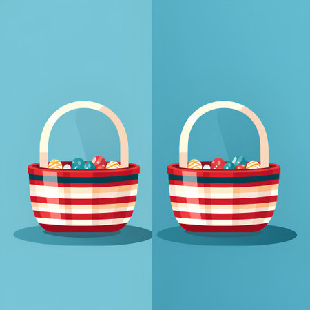 Basket with candies. Vector illustration in flat design style.の素材
