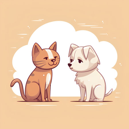cute dog and cat cartoon vector illustration graphic design vector illustratorの素材