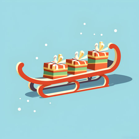 Santa Claus sleigh with gifts. Vector illustration in flat style.の素材
