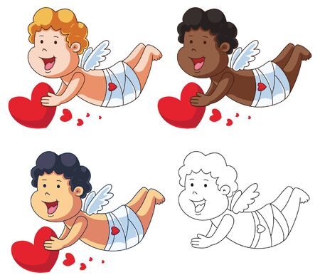 Cupid Character with Red Heartのイラスト素材
