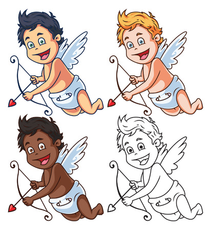 Cartoon Vector Cupid Character with Bow and Arrowのイラスト素材