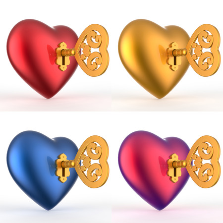 Heart with Key 3D Setの写真素材