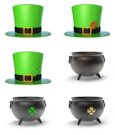 St. Patrick`s Day Hat and Cauldron 3D Setの写真素材