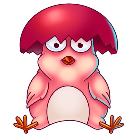 Pink Easter Chicken with Egg Shell on its Headの写真素材