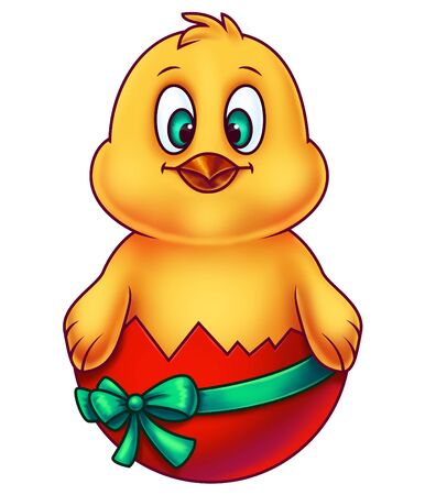 Yellow Easter Chicken in Egg Shellの写真素材