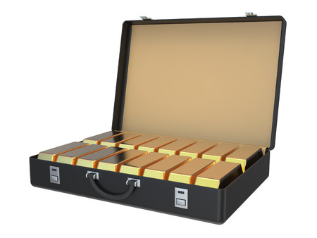 Suitcase Full of Gold Ingots 3Dの写真素材