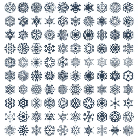 Snowflake Vector Shapes for winter and Christmas. Contain different snowflakes from simple to complex with different looks: natural, geometric, abstract, floral, decorative and mandala.のイラスト素材