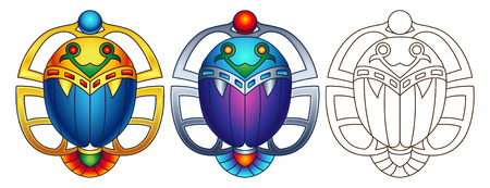 Egyptian Scarab Colorful Vector Illustration. Available in 2 color versions  line art can be used for coloring.のイラスト素材