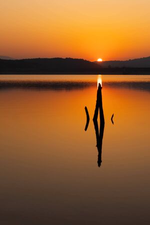 Sunset on the Lake Golden Hourの写真素材