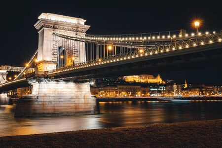 Budapest Chain Bridge in the Nightの写真素材
