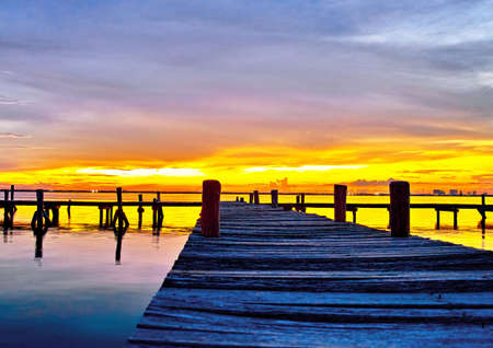 Jetty on the Cancun Lagoon at sunset, taken in 2013