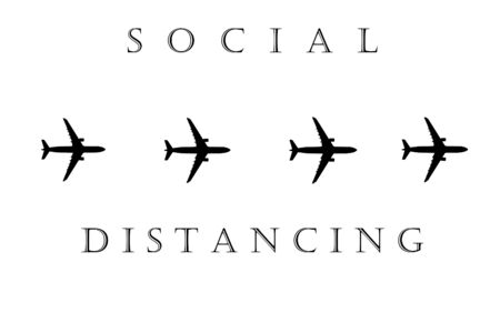 social distancing of the airplane in the air flying due to corona covid 19 .