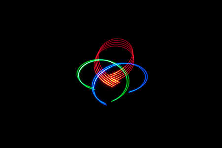 red blue green semi circle mixed light painting photography, long exposure, ripples and waves...