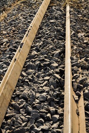 Strip iron and rock of railway oldの写真素材