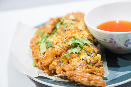 omelet with chilli sourceの写真素材