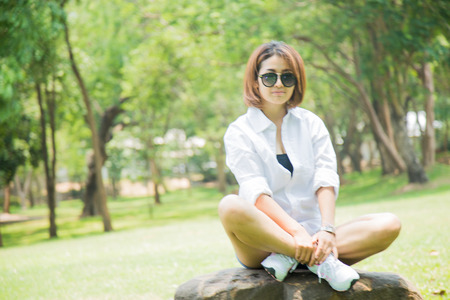 Asian woman in vintage style.の写真素材