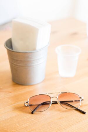 glasses on the tableの写真素材