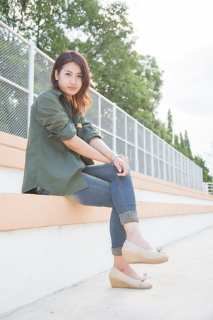 asian girls  at stadium sportの写真素材