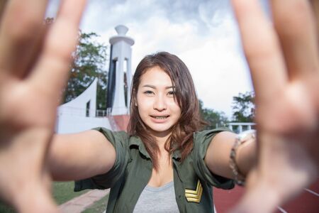 asian girls  at stadium sport