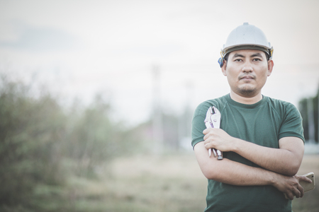 Worker or Enginerring in a green uniform prepare hard work.の写真素材