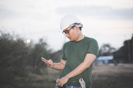 Worker or Enginerring in a green uniform prepare hard work.の写真素材