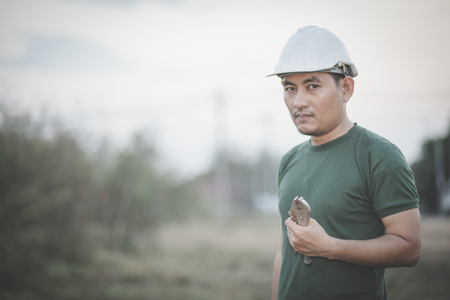 Worker or Enginerring in a green uniform prepare hard work.の写真素材
