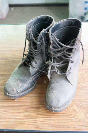 black boots in military  styleの写真素材