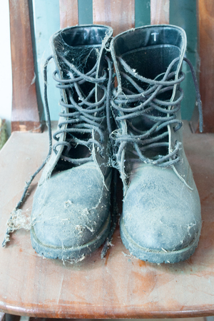 black boots in military  styleの写真素材