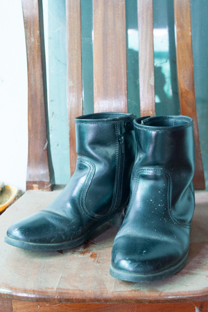 black boots in military  styleの写真素材