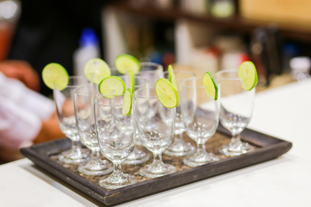 Preparing glass for magaritta and cocktailの写真素材