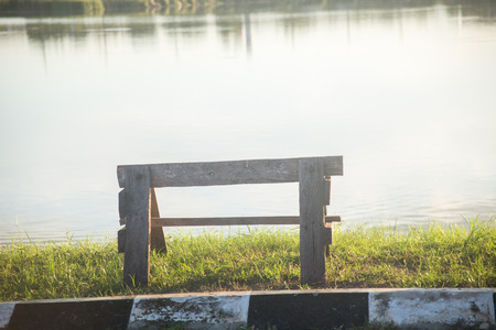 bench at riverの写真素材