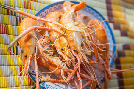 grilled shrimps on the tableの写真素材