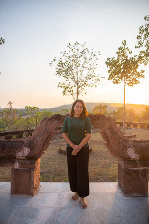 asian women is smile on the sunset.の写真素材