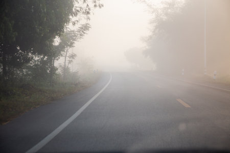 Road in the mist in the morning,Thailand,selective focusの写真素材