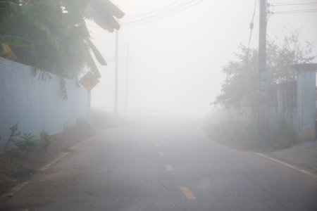 Fog on the road at Chiangmai, Thailand.の写真素材