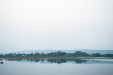 Fog in the river valleys is a common occurence across the region, but moreso during the late summer and fall months.の写真素材