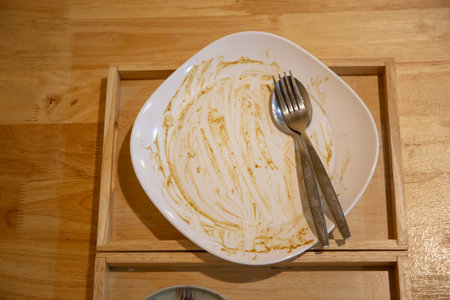 Empty Dish with Spoon and Fork after Eating