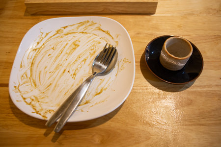 Empty Dish with Spoon and Fork after Eating