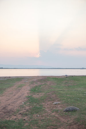 View of the river bank during sunset.の写真素材