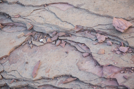 Surface condition of sandstone along the river at Ubolratana Damの写真素材