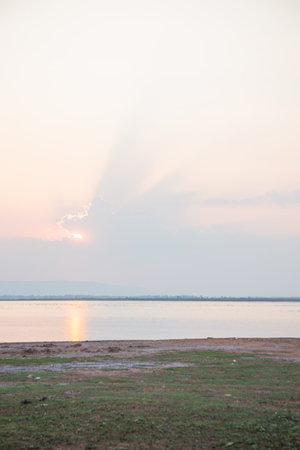 View of the river bank during sunset.の写真素材