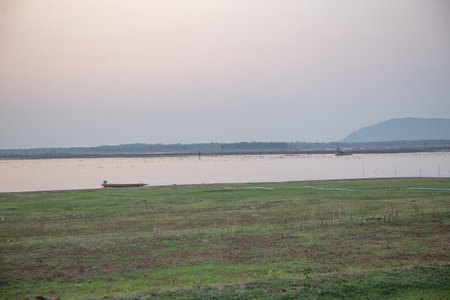 View of the river bank during sunset.の写真素材