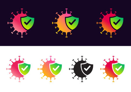 Antiviral antibacterial corona virus formula vector icons. Safe from corona, corona protection logo. Corona logo and privacy conceptのイラスト素材