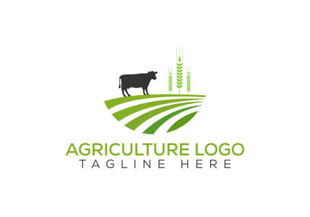 Agriculture and farming with a tractor with cultivator and plow, logo designのイラスト素材