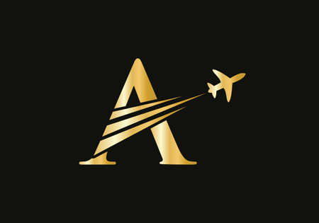 Air Travel A Logo Design with A letter. Letter A Air travel logo design template.のイラスト素材